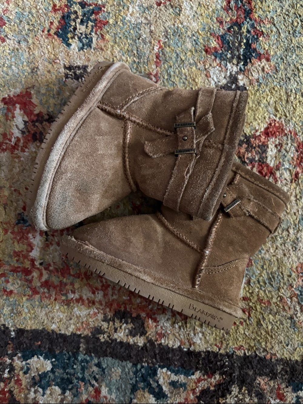 Toddler BearPaw Chestnut Suede Short Buckle Boots
